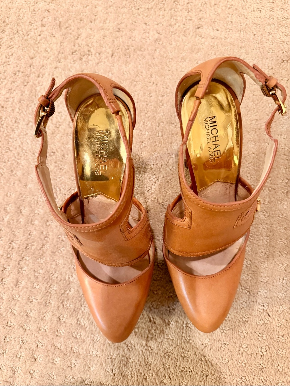 MICHAEL Michael Kors Cognac Leather Pointed-Toe Ankle-Strap Pumps